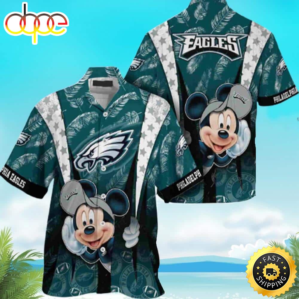 Cool Disney Mickey Mouse NFL Philadelphia Eagles Hawaiian Shirt J88qul