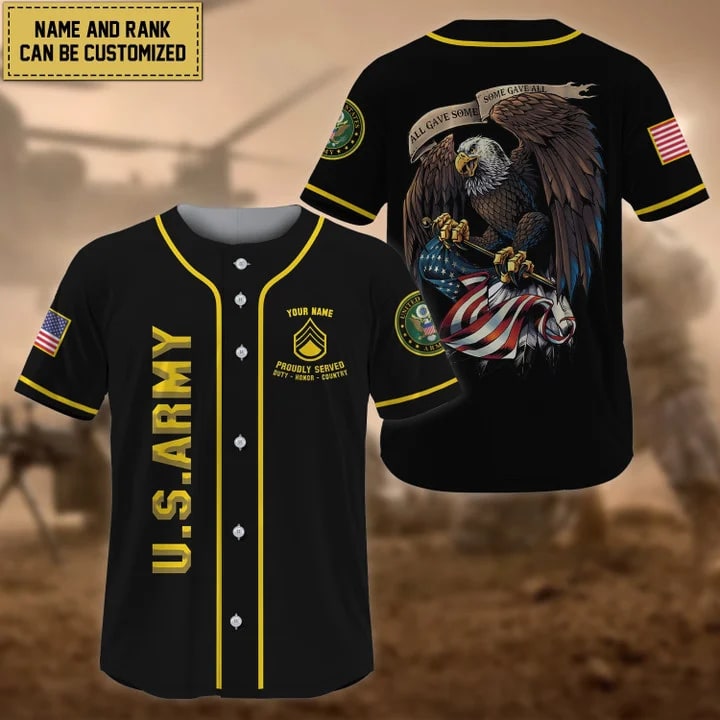 Custom Premium Personalised All Gave Some US Veteran Yellow Baseball Jersey G9mjgx