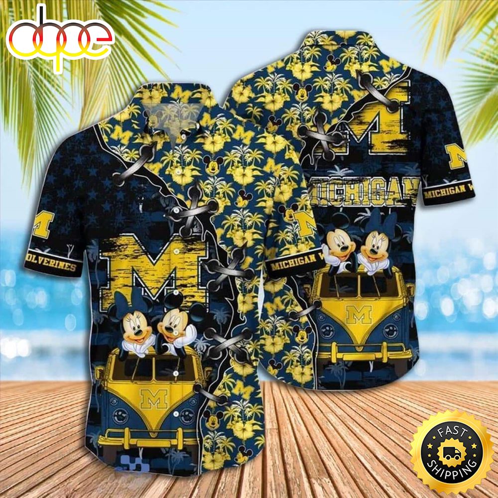 Disney Mickey Mouse Michigan Wolverines Hawaiian Shirt Cool Gift For Beach Lovers Nfesip