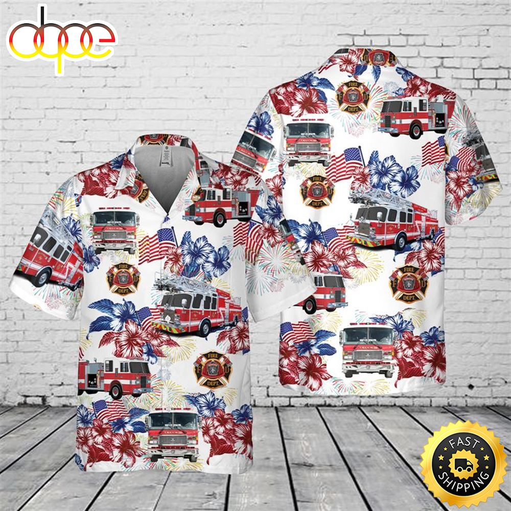 Firefighter Fire Truck 4th Of July Hawaiian Shirt Firefighter Hawaii Beach Search Independence Day Lo8jqt