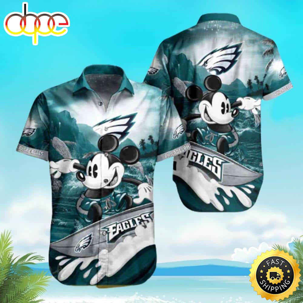 Funny Mickey Surfing NFL Philadelphia Eagles Hawaiian Shirt M1emlo