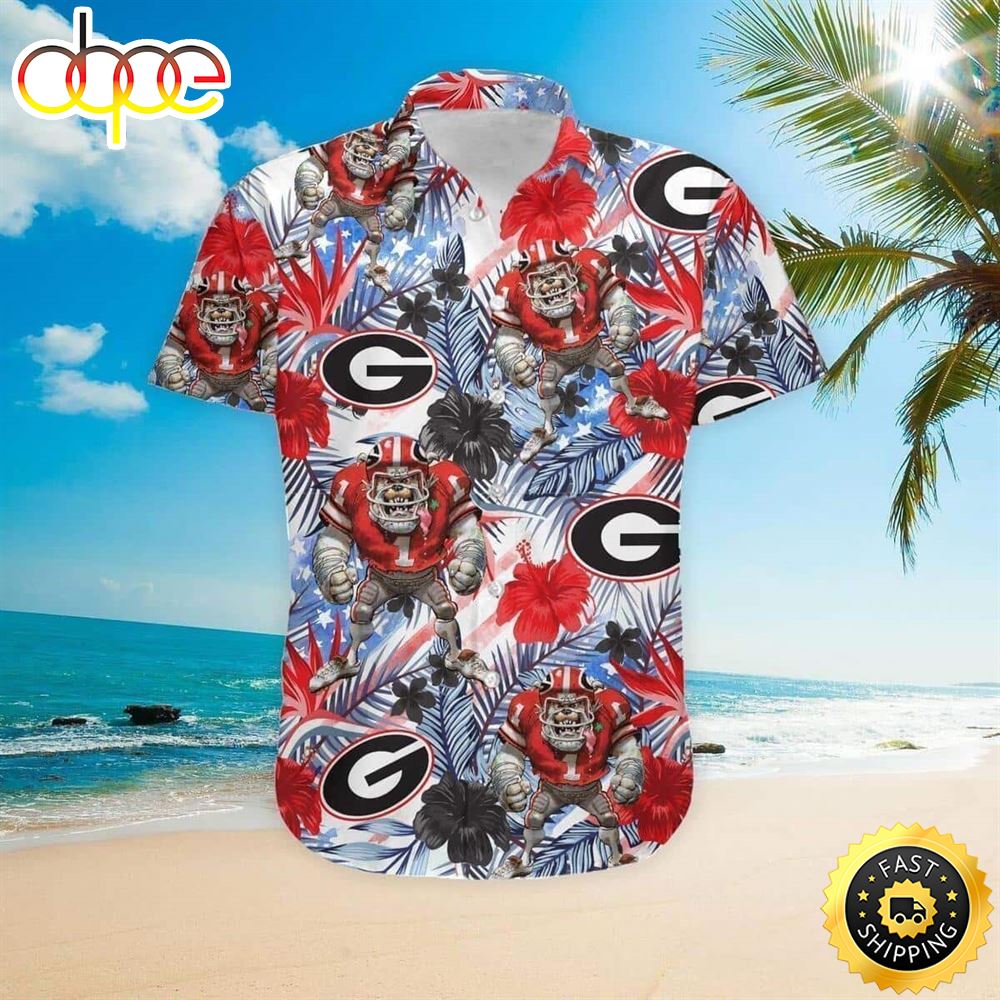 Georgia Bulldogs UGA Hawaiian Shirt Tropical Flora Gift For Football Fans Iw6qpu