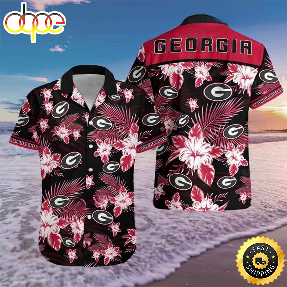 Georgia Bulldogs UGA Hawaiian Shirt Tropical Floral Fjshwr