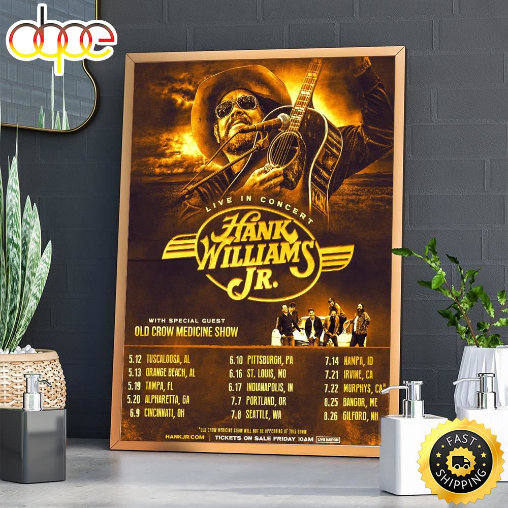 Hank Williams Jr 2023 Headlining Tour Poster Canvas Hzxnsa
