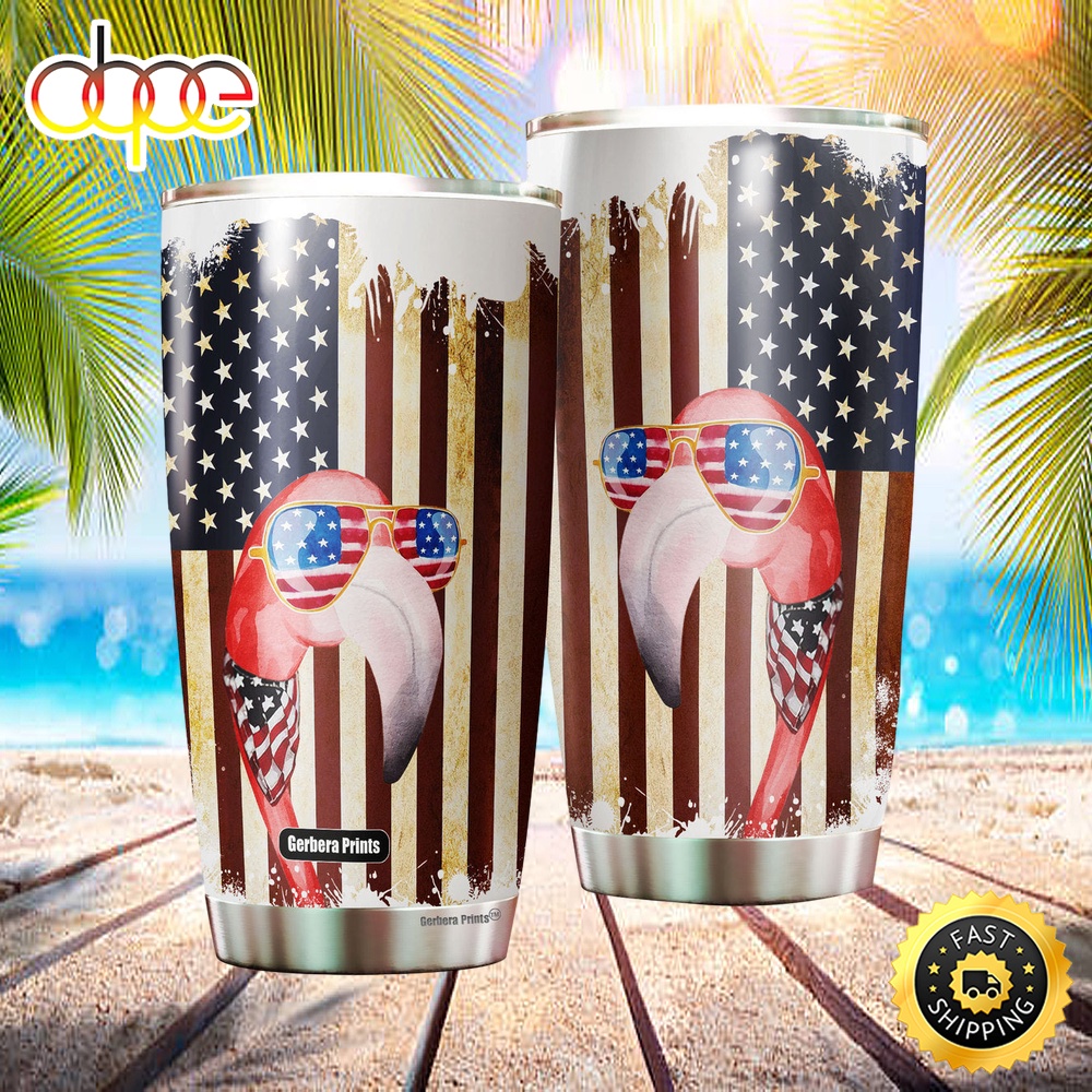 Independence Day 4th Of July Flamingo American Flag Stainless Steel Tumbler Yuekla