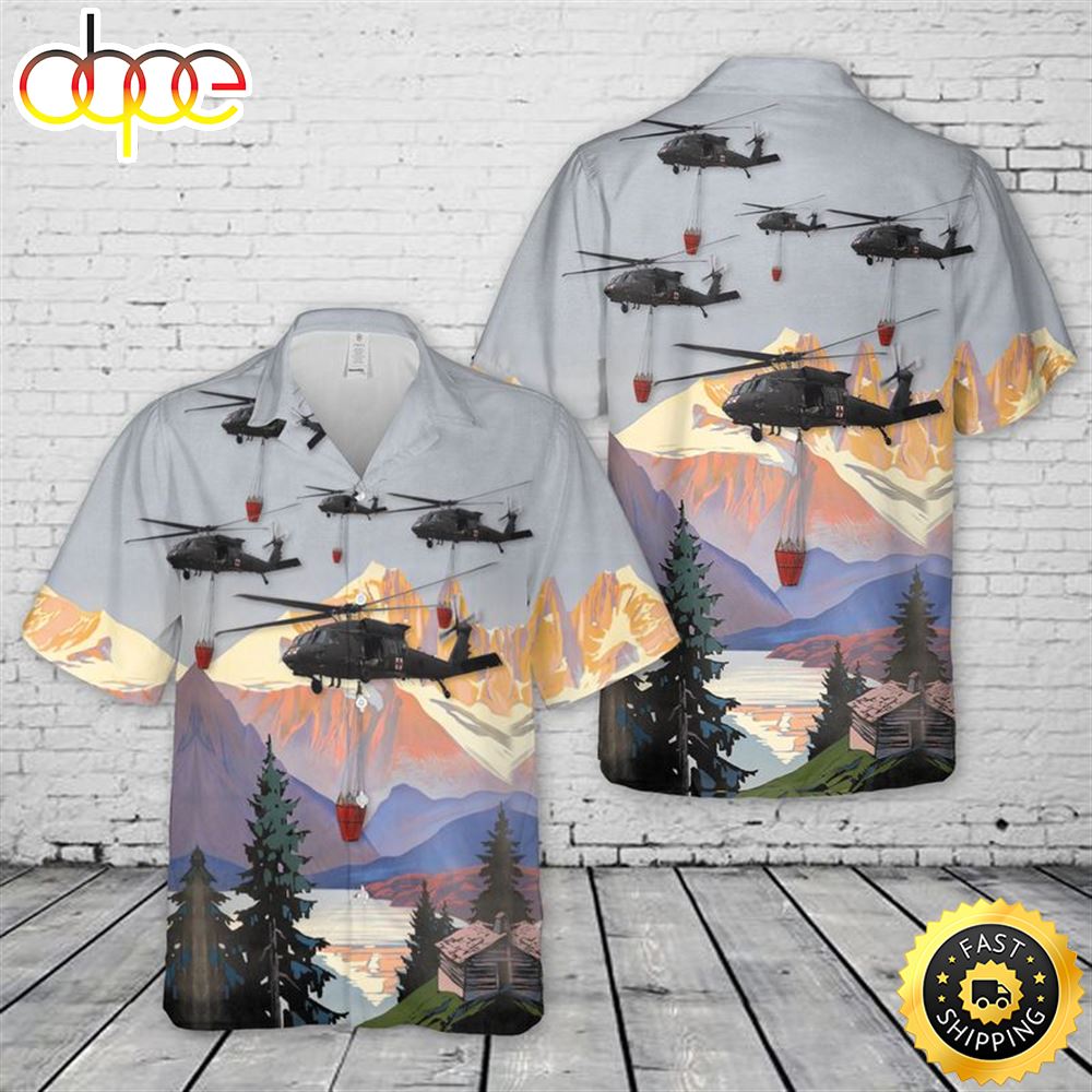 Massachusetts Army National Guard Blackhawk Helicopter With Forest Fire Hawaiian Shirt Efvg4z