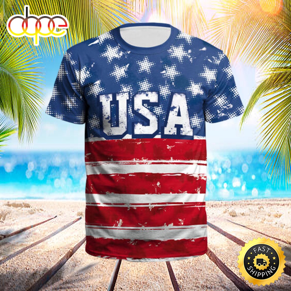 Mens Summer Tops USA Independence Day Print Short Sleeve Fashion Casual 3D Shirts J81xf9