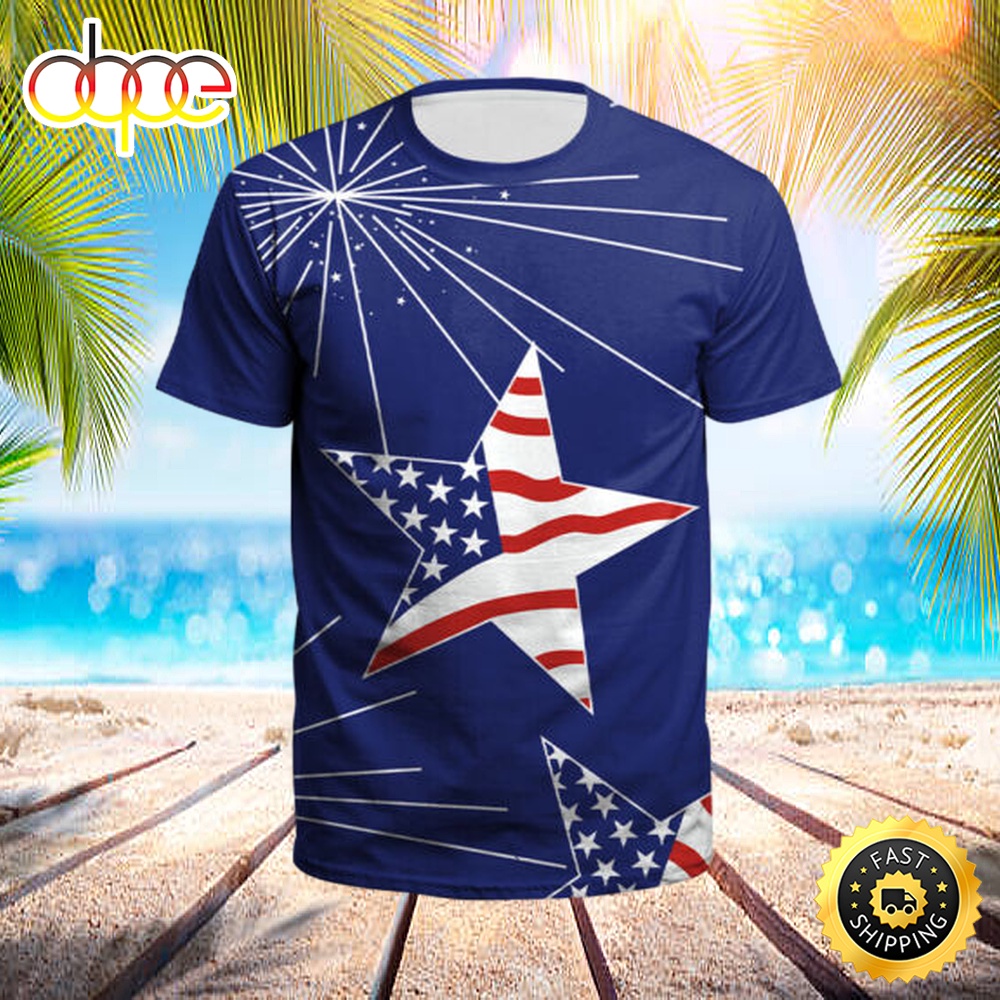 Mens Summer Tops USA Independence Day Print Sleeve Fashion Casual T Shirts Getcyt