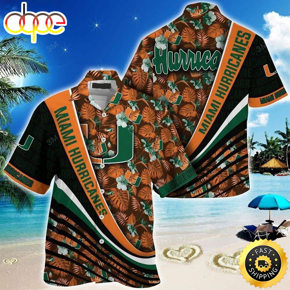 Miami Hurricanes Hawaiian Shirt Palm Leaves Pattern Practical Beach Gift Xlkuzv