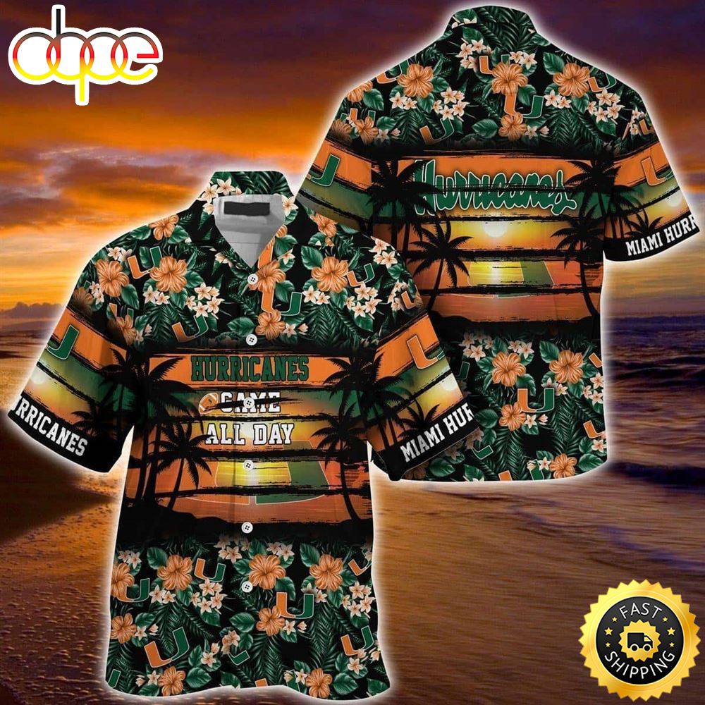 Miami Hurricanes Hawaiian Shirt Tropical Flower Pattern Gift For Football Fans Nhcbwk