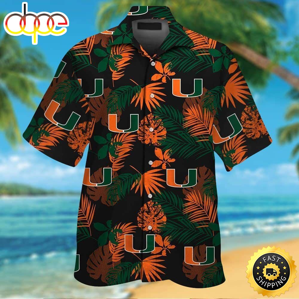 Miami Hurricanes Hawaiian Shirt Tropical Palm Leaves Summer Beach Gift Oqrkos