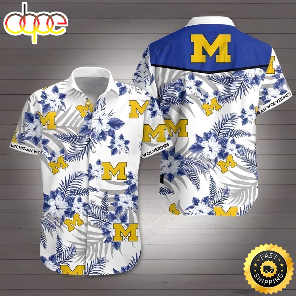 Michigan Wolverines Hawaiian Shirt Tropical Flower Pattern Beach Gift For Sport Fans Zd4bu5