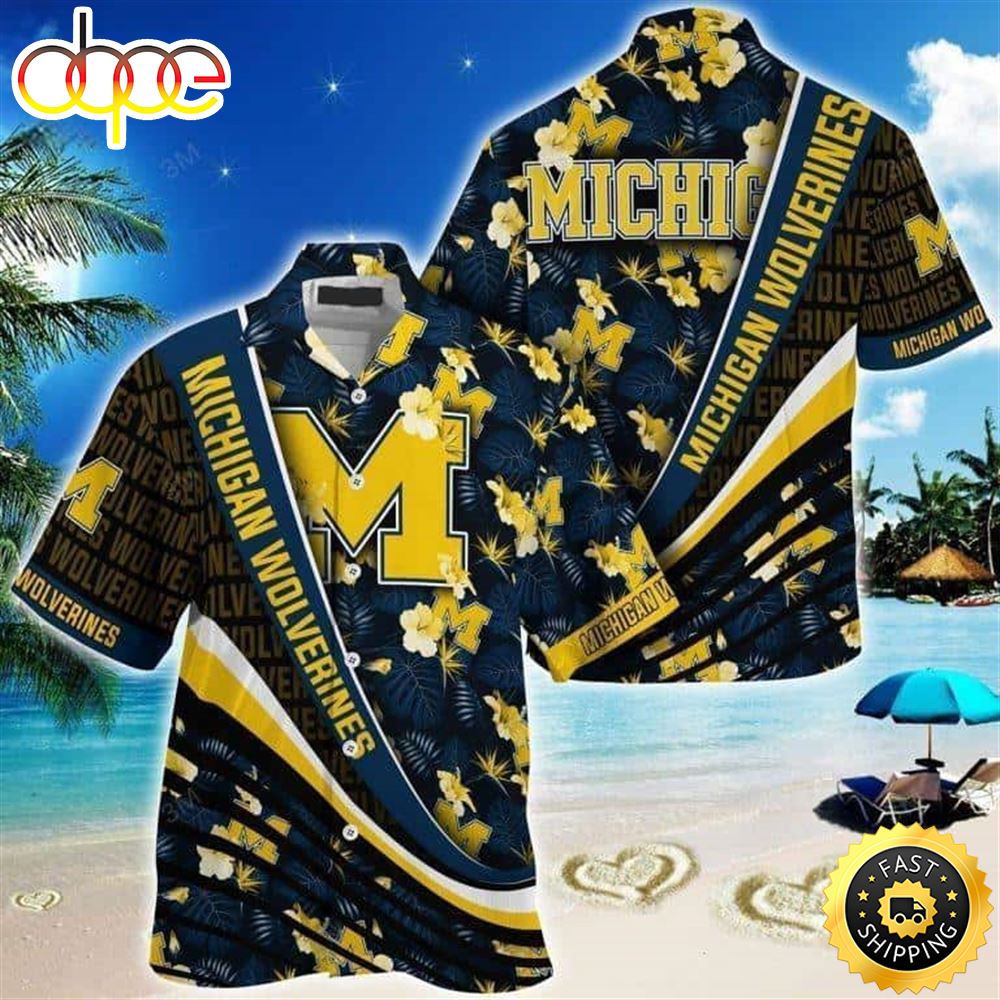 Michigan Wolverines Hawaiian Shirt Tropical Flower Pattern Summer Beach Gift Ijfzy1