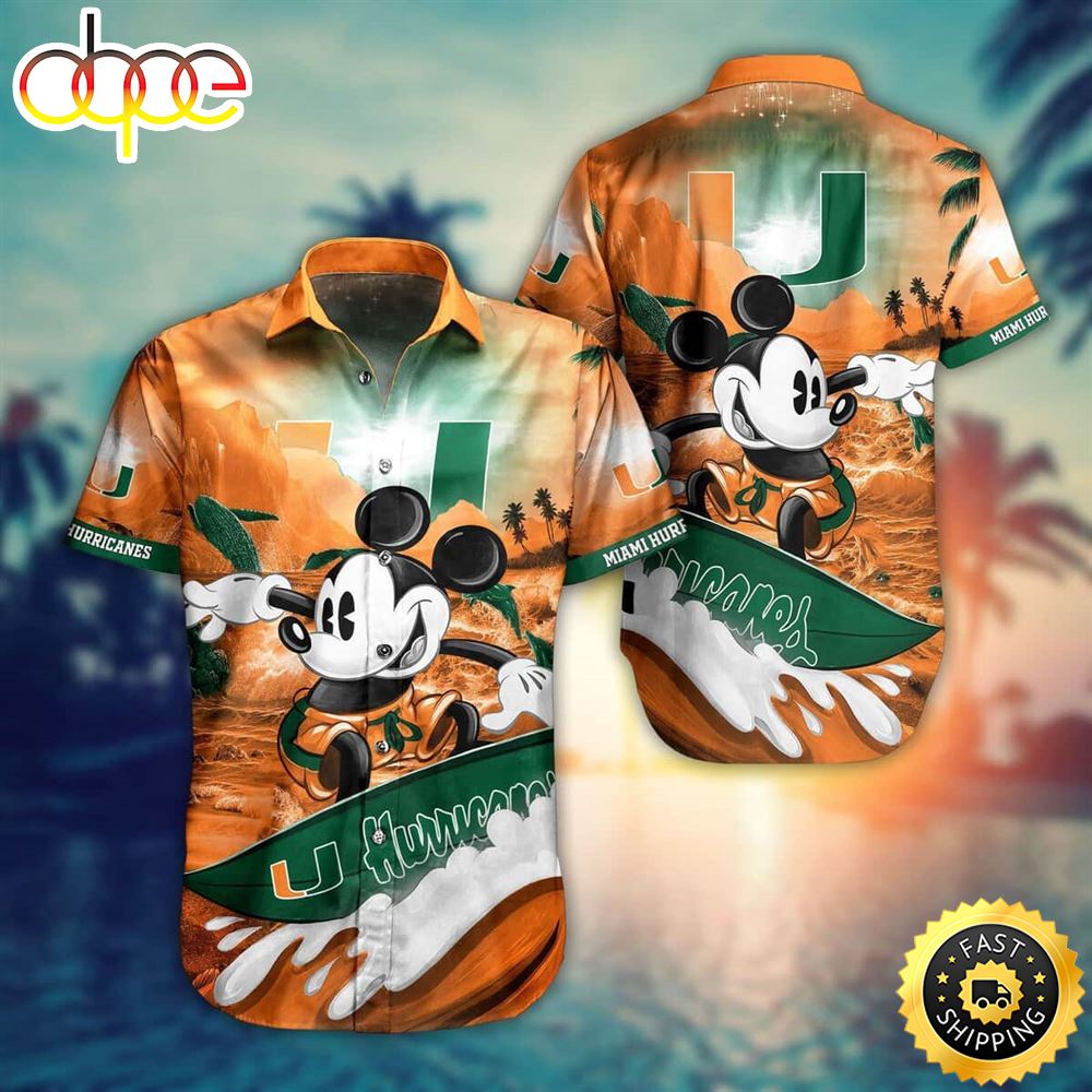 Mickey Mouse Disney Miami Hurricanes Hawaiian Shirt Practical Beach Gift Eimr08