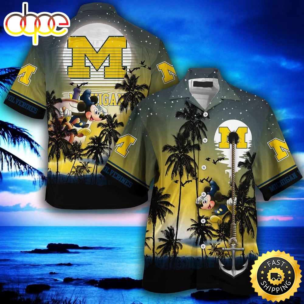 Mickey Mouse NCAA Michigan Wolverines Hawaiian Shirt Beach Gift For Disney Lovers Kegjjd