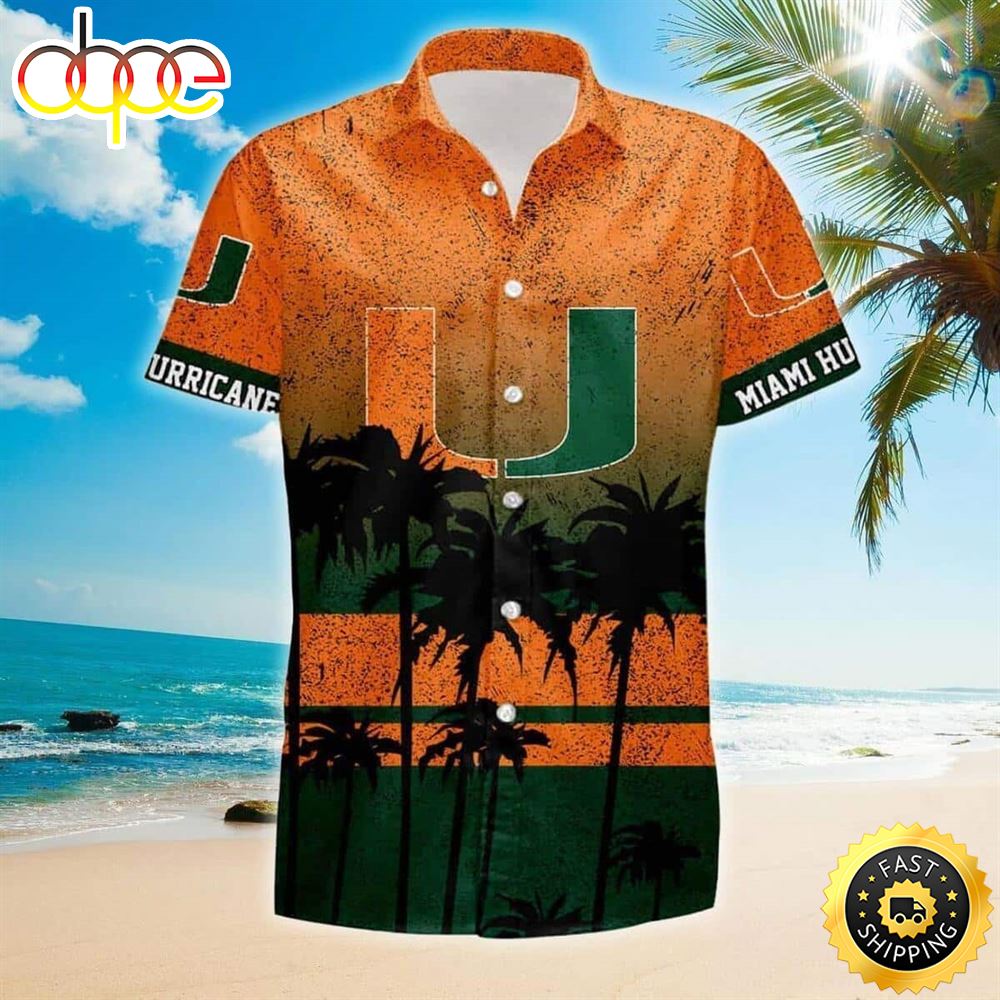 NCAA Miami Hurricanes Hawaiian Shirt Coconut Tree Pattern E90zu4