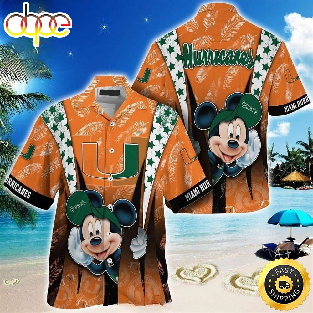 NCAA Miami Hurricanes Hawaiian Shirt Mickey Mouse Disney Summer Gift Ne13d5