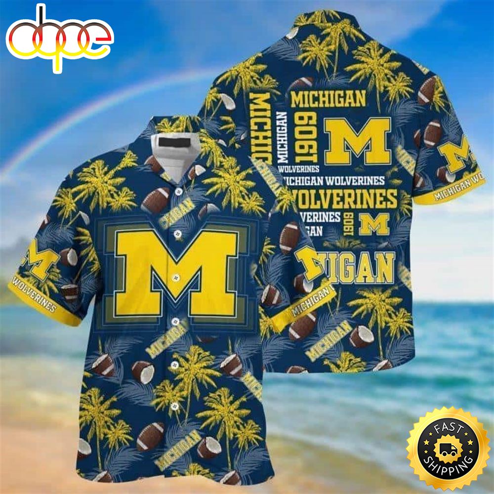 NCAA Michigan Wolverines Hawaiian Shirt Summer Beach Gift –