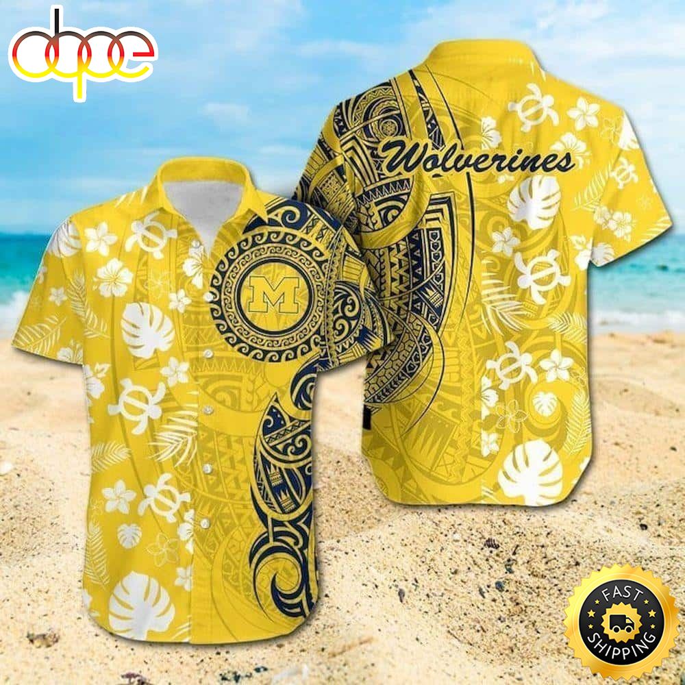 NCAA Michigan Wolverines Hawaiian Shirt Summer Beach Gift –