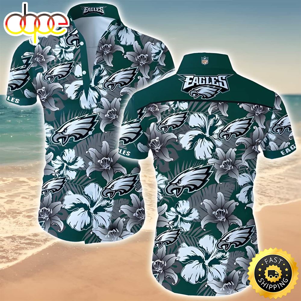 NFL Philadelphia Eagles Hawaiian Shirt Hibiscus Pattern All Over Print E9vtxp
