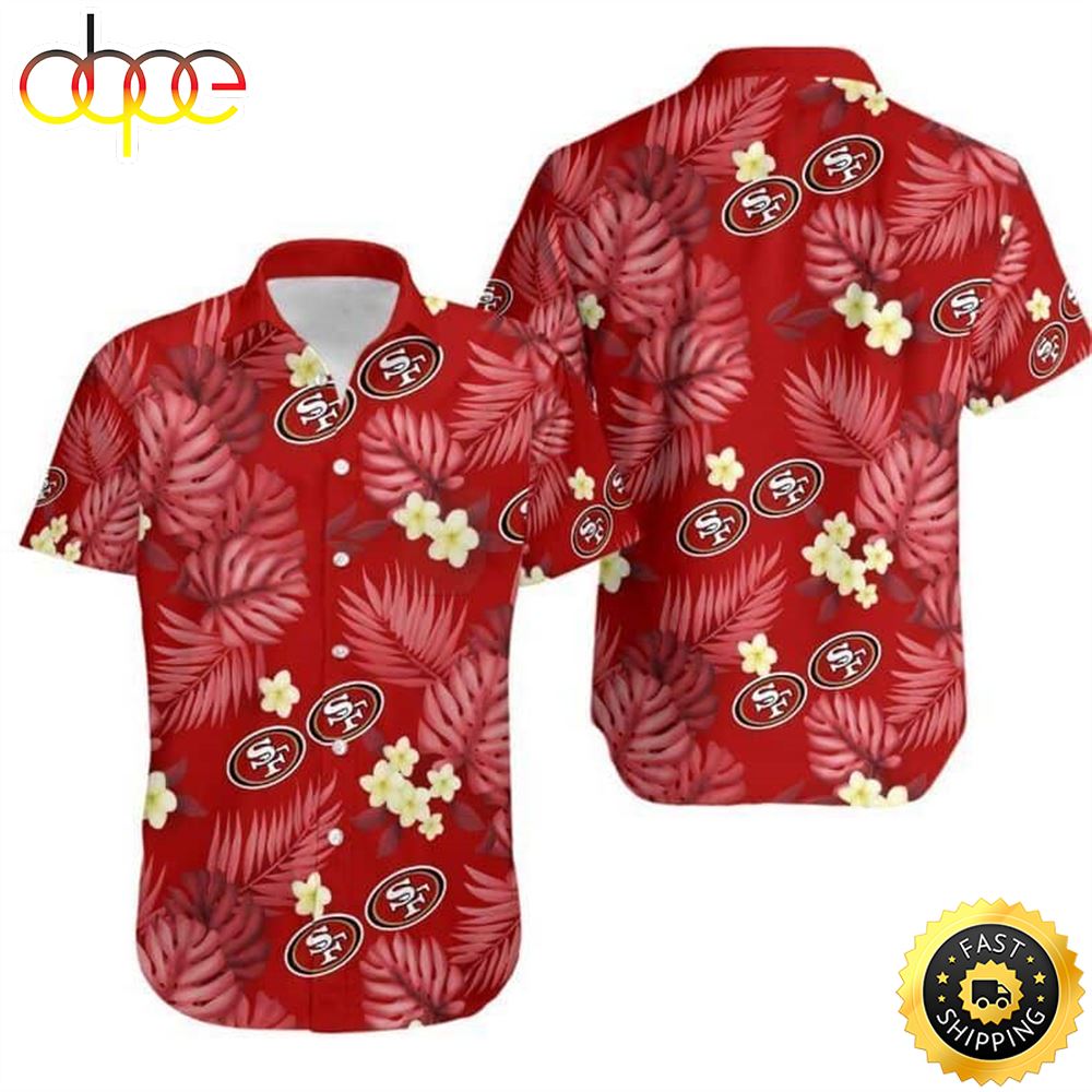 NFL San Francisco 49ers Hawaiian Shirt Palm Leaves And Flowers Pattern Zxnqze