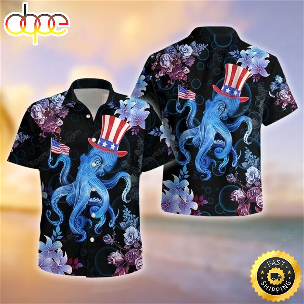Ocean Octopus 4th July Tropical Hawaiian Shirt Summer Gift Hawaiian Shirts For Men Aloha Beach Shirt Lngluu
