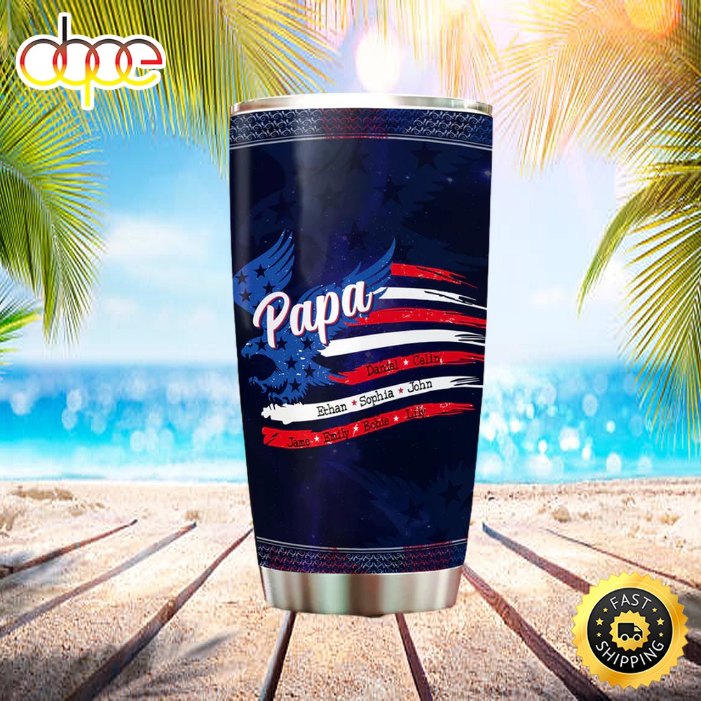 Papa With Grandkids Names 4th Of July Travel Tumbler