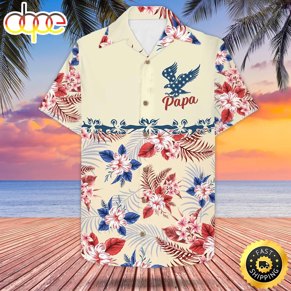 Personalized Papa American Eagle Flag 4th Of July Tropical Pattern Hawaiian Shirt For Grandpa And Papa Swxe5n