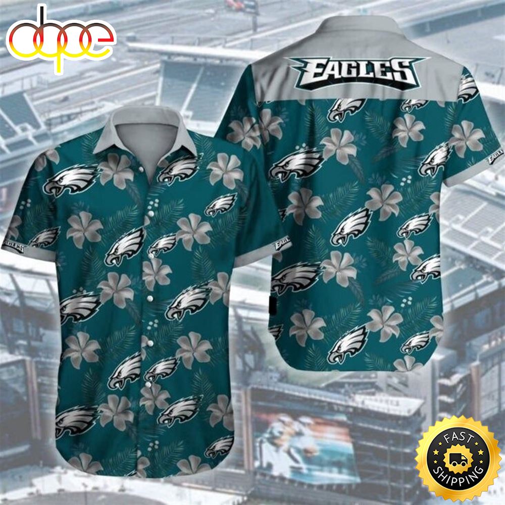 Philadelphia Eagles Hawaiian Shirt Hibiscus Pattern Gift For NFL Fans Prvvyb