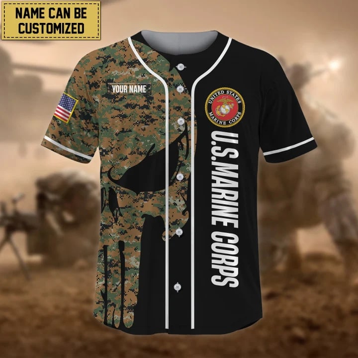 US Marines Digital Camo Embroidered Baseball Jersey 