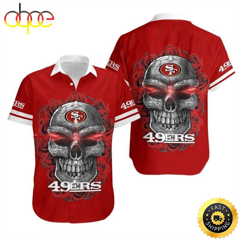 Red Aloha Sugar Skull NFL San Francisco 49ers Hawaiian Shirt Adkveo