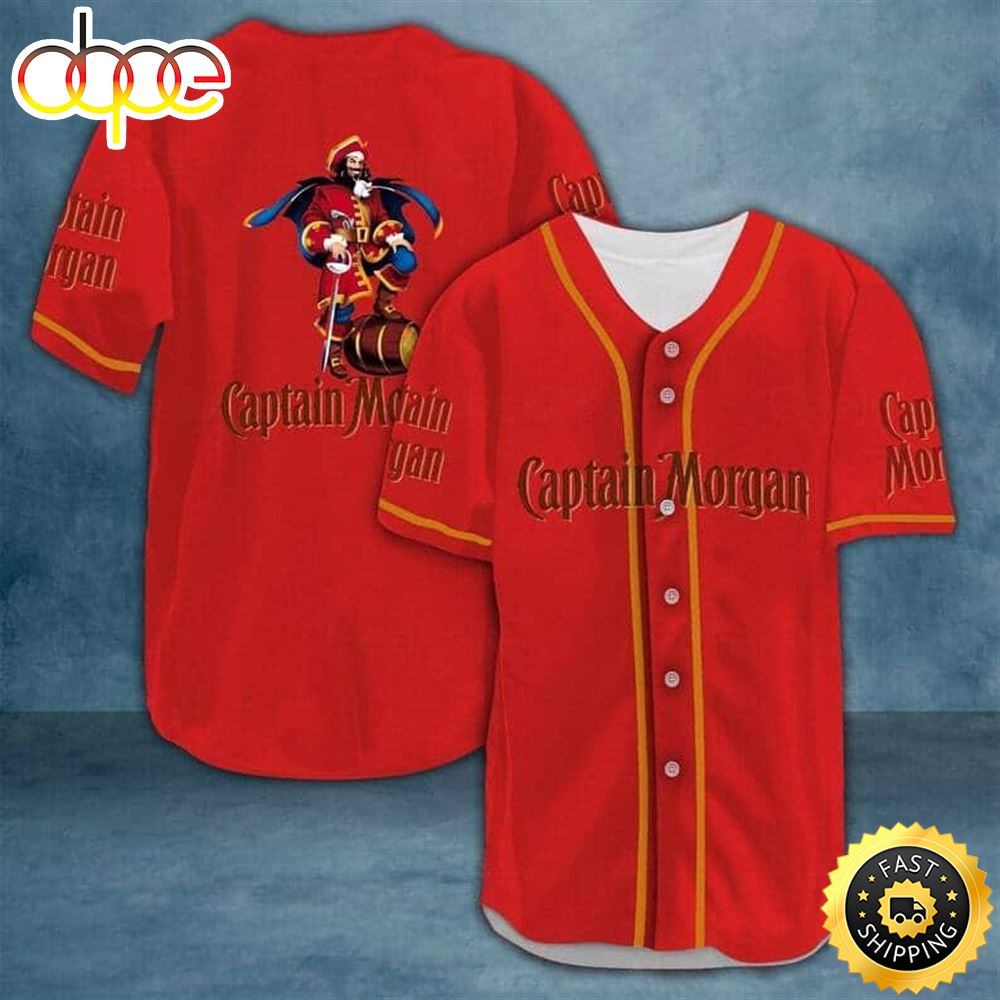 Red Captain Morgan Baseball Jersey Gift For Sports Dad Lvjutx