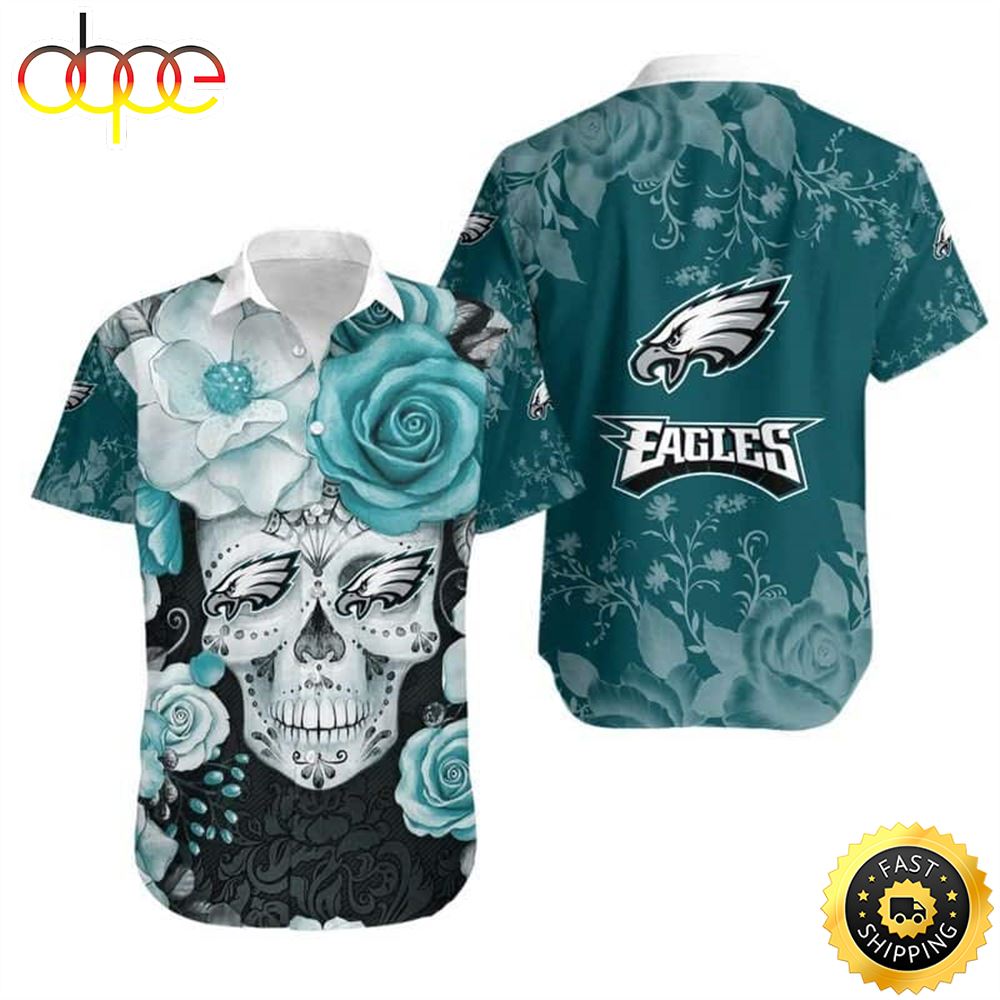 Rose Skull NFL Philadelphia Eagles Hawaiian Shirt For Football Fans Gxsmp6