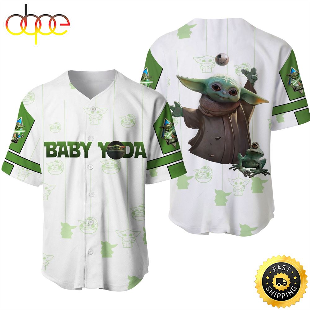 Star Wars Baby Yoda White Green Patterns Disney Baseball Jersey Shirt Uk6d66