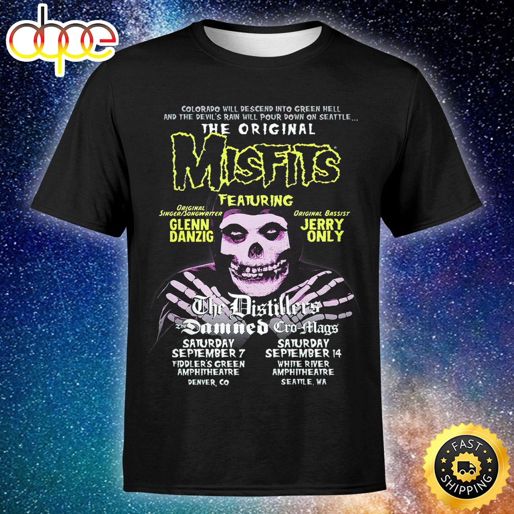 The Original Misfits Add Shows With The Distillers The Damned Cro Mags Unisex T Shirt Sub9wg