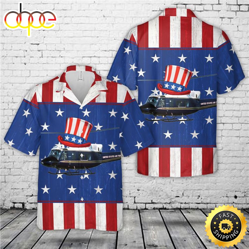 Us Air Force Bell Uh 1n Twin Huey 1st Helicopter Squadron 4th Of July Hawaiian Shirt Qj3ldn