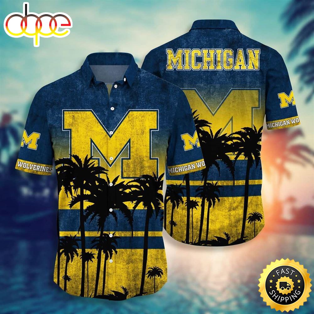 Vintage Michigan Wolverines Hawaiian Shirt Beach Lovers Gift E4pfwz