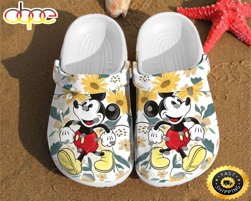 Mickey Sunflower Disney Mouse Couple Anniversary Gifts Clog Shoes –