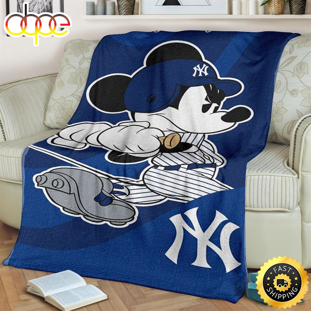 Mickey Plays Yankees Fleece Blanket For Baseball Fan –