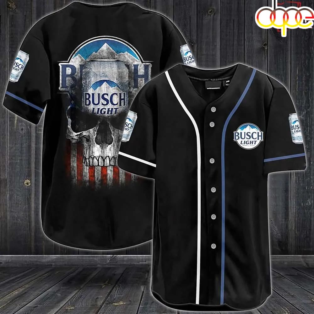American Flag Black Skull Busch Light Baseball Jersey Gwkg8y