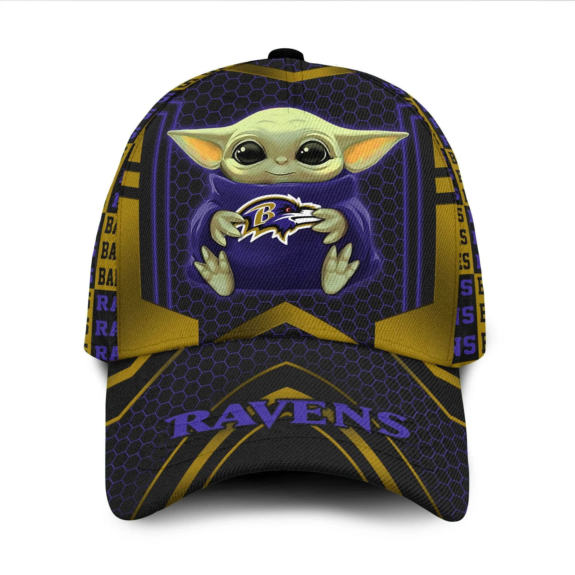 Baltimore Ravens Baby Yoda Beehive Pattern All Over Print 3D Classic Cap Otsznj