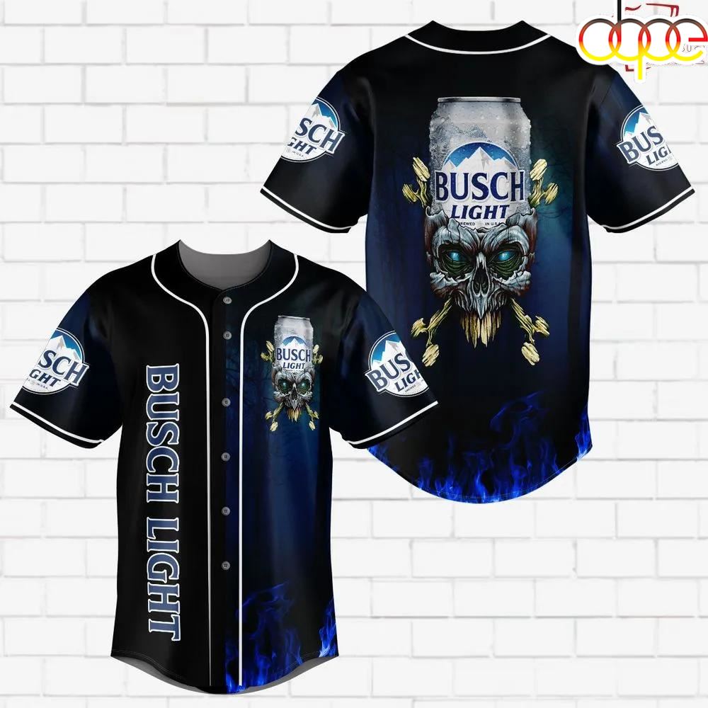 Busch Light Flowery Skull Blue Flame All Over Print Unisex Baseball Jersey Tpnv8t