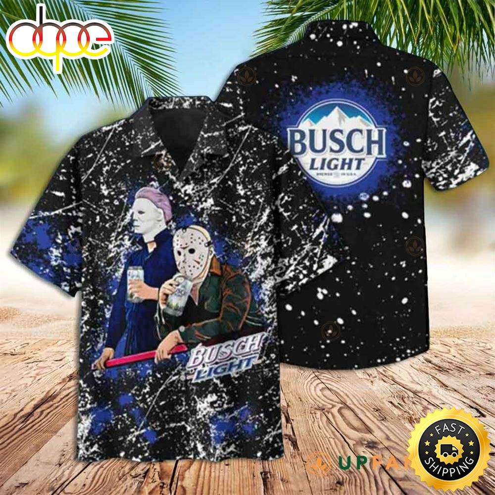 Busch Light Michael Myers And Jason Voorhees Drinking Hawaiian Shirt Hs7udd
