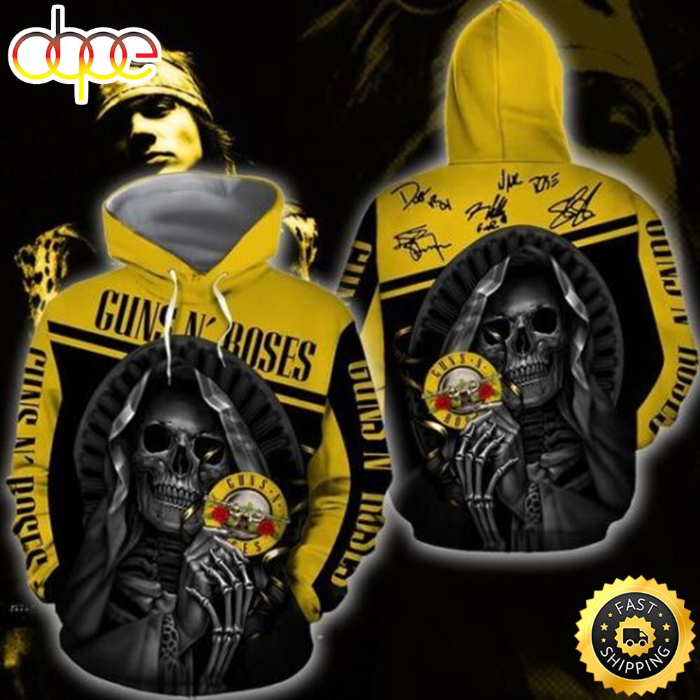 Fanmade Skull Signature Guns N Roses Rock Band 3D Full Print Lightweight Hoodie Eq4j3b