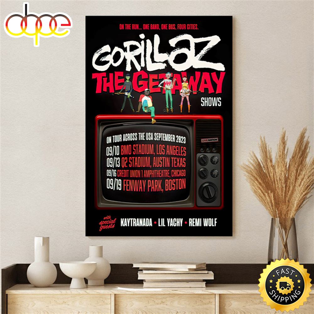 Gorillaz Announce The Getaway Tour 2023 Poster Canvas O5xgsz