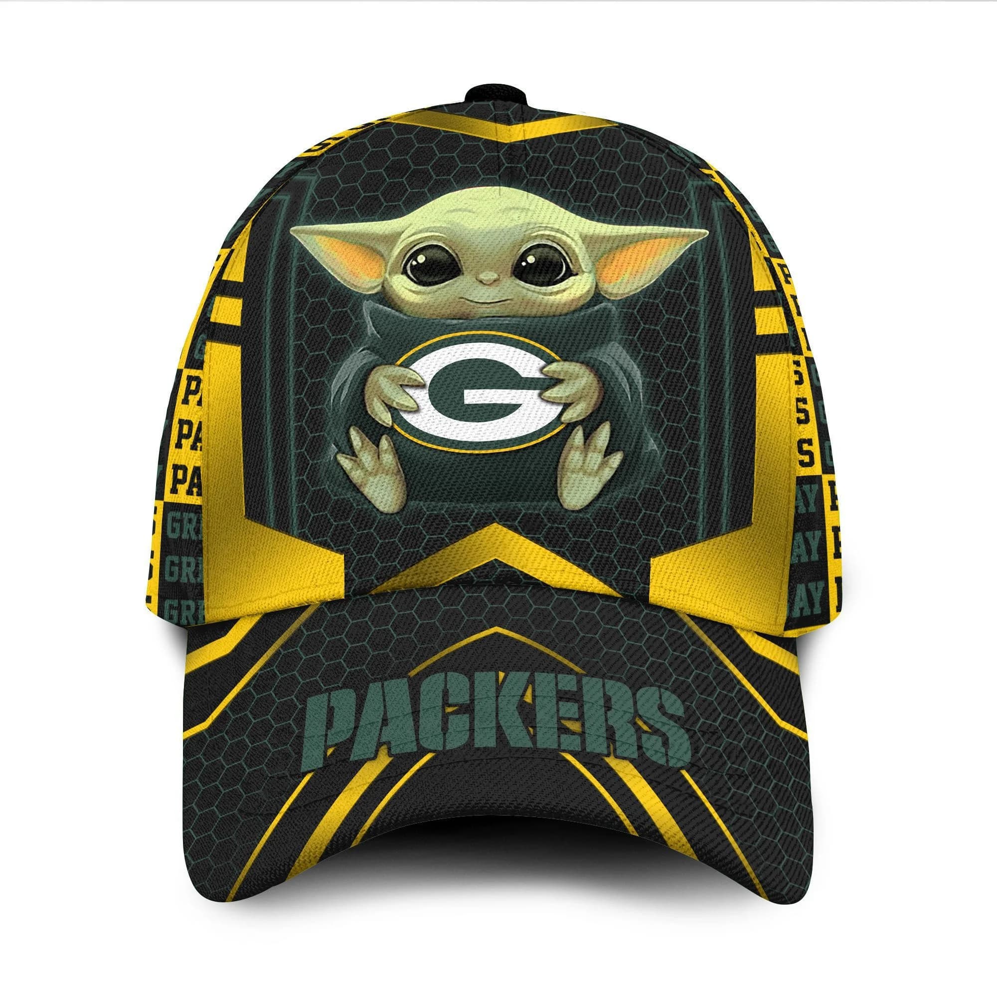 Green Bay Packers Baby Yoda All Over Print 3D Baseball Cap Ehvtwr