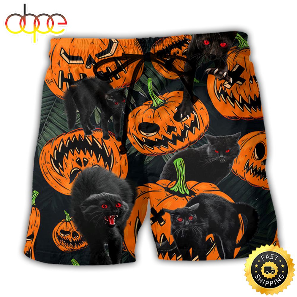 Halloween Black Cat Pumpkin Scary Tropical Beach Short O47ihp