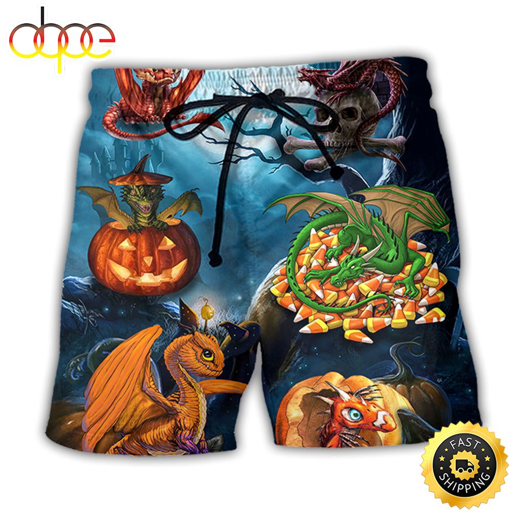Halloween Dragon Pumpkin Scary Sky Night Beach Short Smxdn3