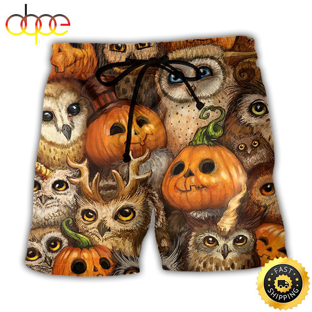Halloween Owl Pumpkin Pattern Beach Short Sqljrz