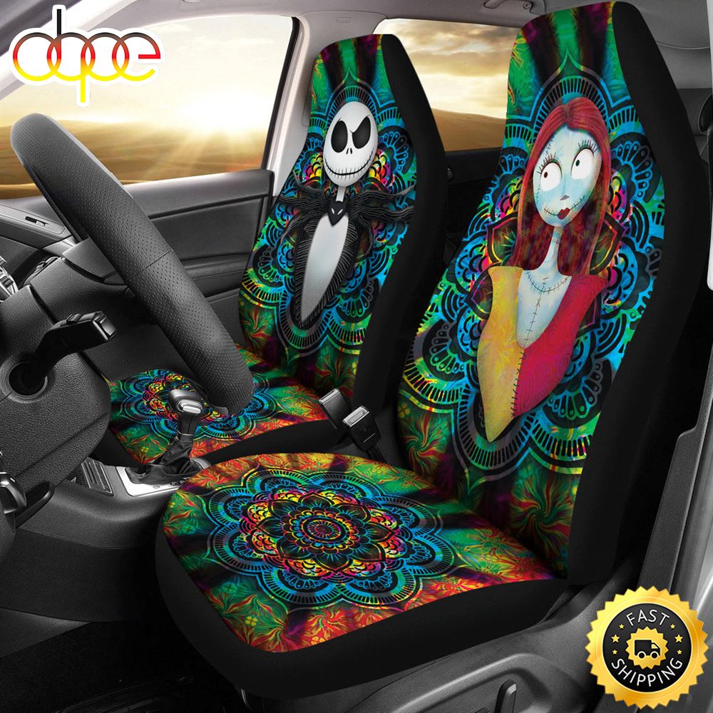 Jack Skellington Sally Car Seat Covers Spider Web Colorful Car Accessories  –